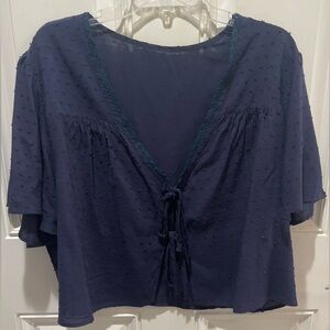 SHEIN Navy Blue Casual Double Tie Up Short Sleeve Top
